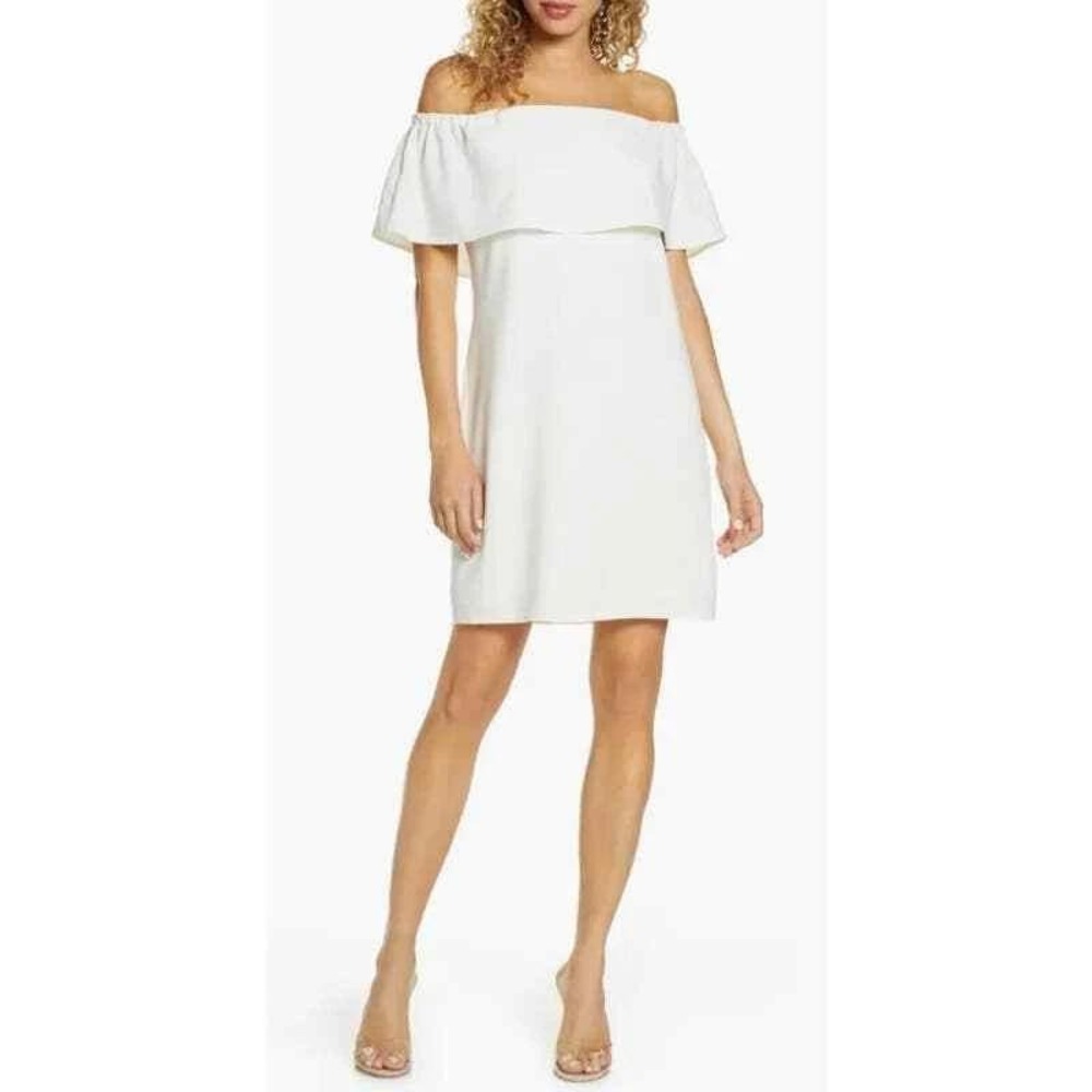Charles Henry Dress‎ Womens Sz M Ivory Off The Shoulder Ruffle Midi Minimalist